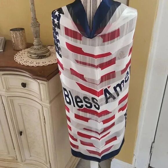 Patriotic God bless America extra large silk scarf - Picture 6 of 7